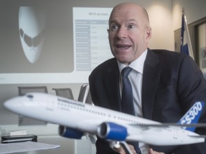 Bombardier president and CEO Alain Bellemare responds to a question during an interview with The Canadian Press Thursday, December 21, 2017 in Mirabel, Que. THE CANADIAN PRESS/Paul Chiasson ORG XMIT: pch102